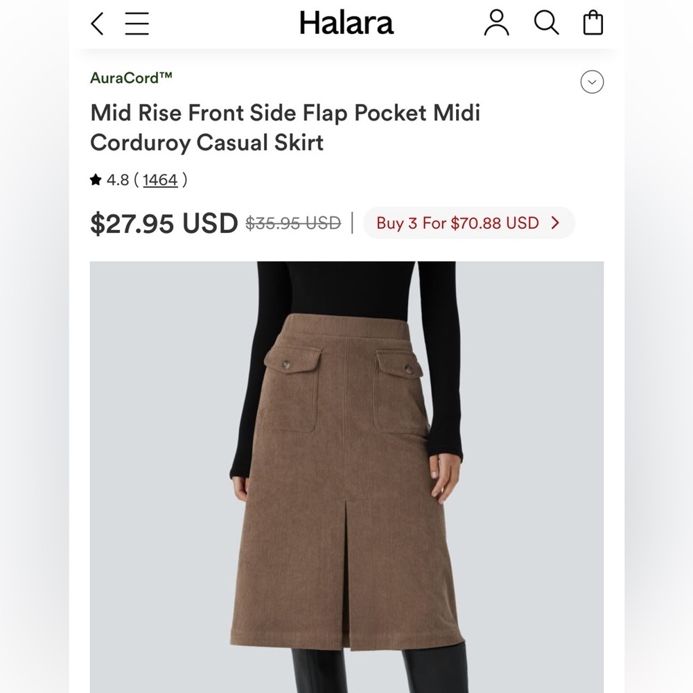 Halara Skirt Midi Corduroy Casual Skirt MSRP $35.95